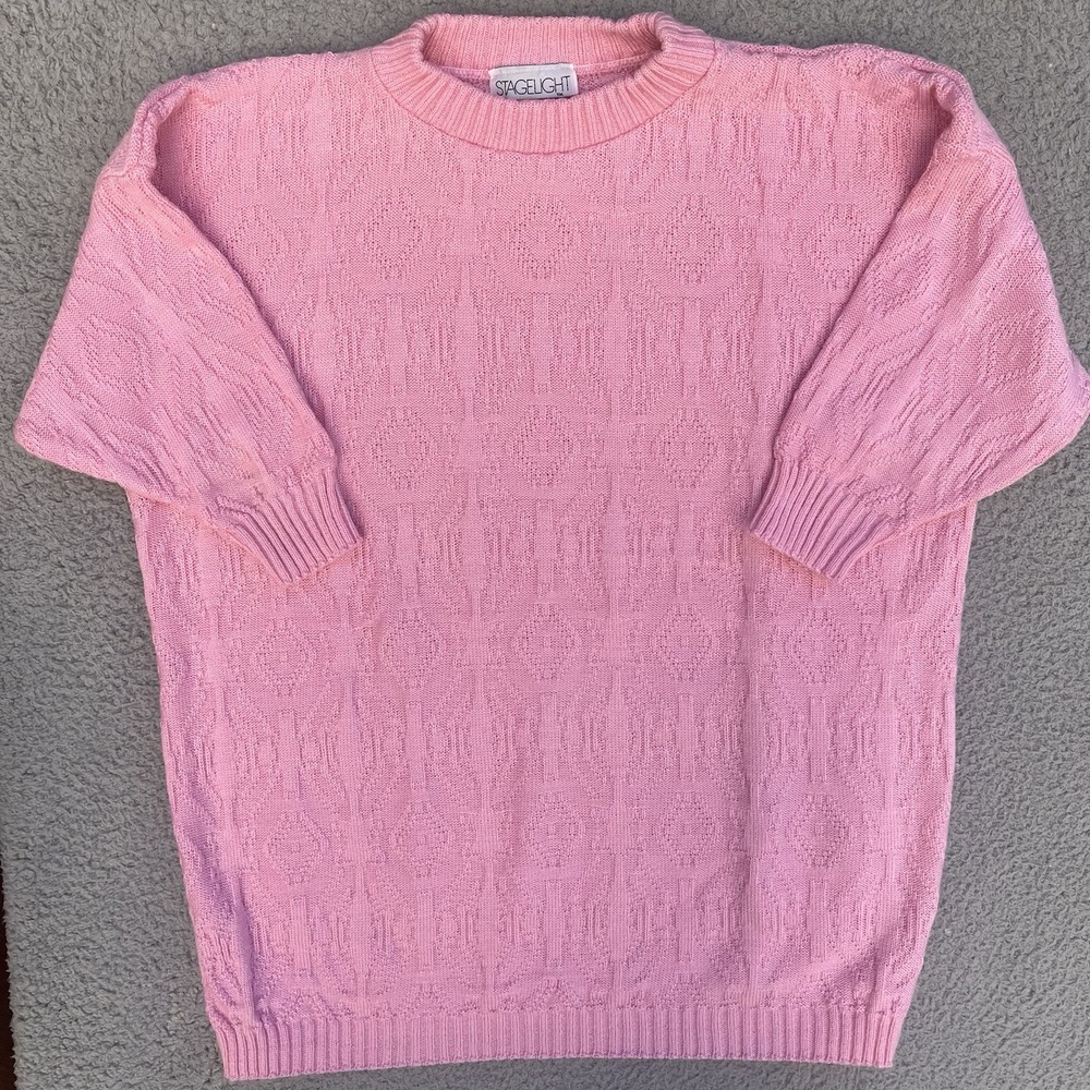 Vintage Stagelight Acrylic Pink Sweater Half Sleeve Sweatshirt Women's